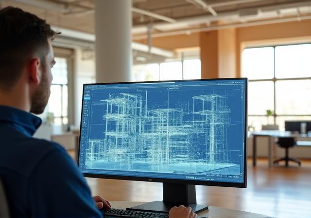 Architekt arbeitet an digitalem Modell in einem modernen Workspace