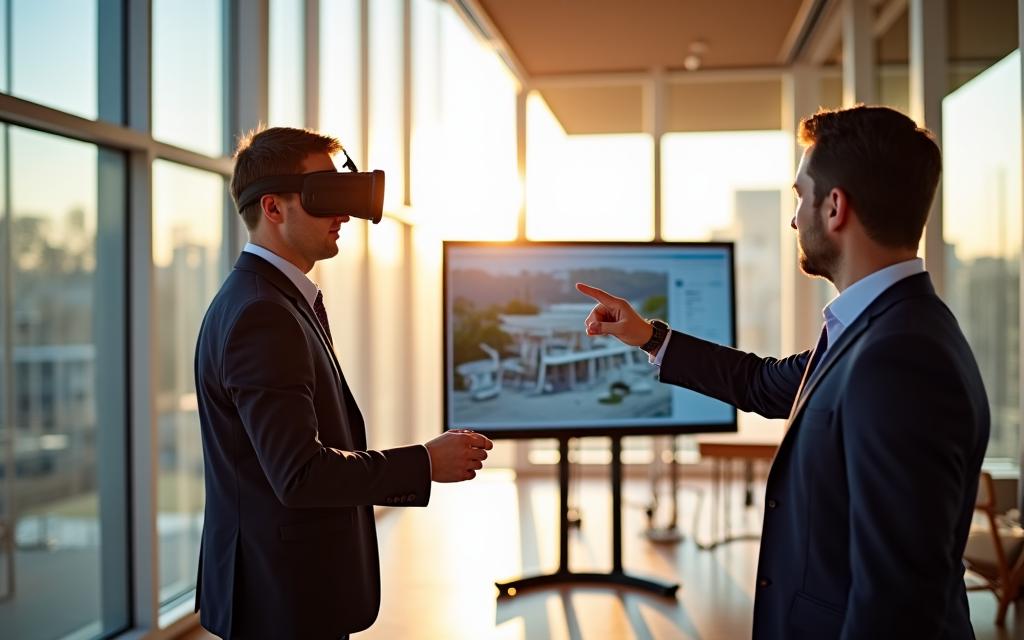 Bauherr nutzt VR-Headset zur Besichtigung eines digitalen Modells